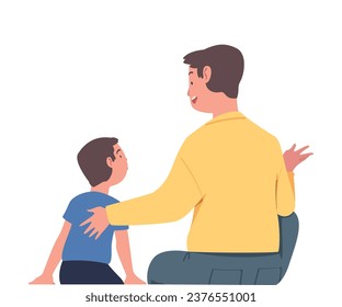 Happy Father Talking to His Son Spend Time Together Vector Illustration