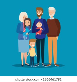 happy father together with his kids and grandparents