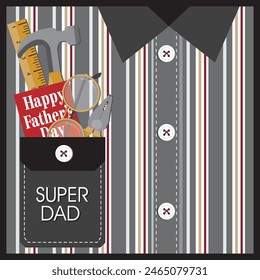 Happy father's card design with shirt and tools in the pocket