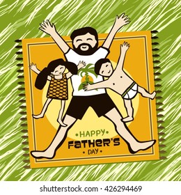 happy fathers dads day postcard vector illustration family lie on grass