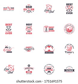 HAPPY FATHERS DAY. 16 Black and Pink HOLIDAY HAND LETTERING. VECTOR HAND LETTERING GREETING TYPOGRAPHY Editable Vector Design Elements