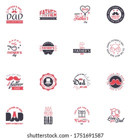 Happy fathers day 16 Black and Pink vintage retro type font. Illustrator eps10 Editable Vector Design Elements