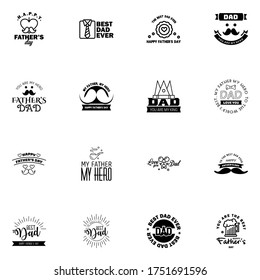 Happy fathers day 16 Black vintage retro type font. Illustrator eps10  Editable Vector Design Elements