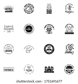 Happy fathers day. 16 Black Lettering happy fathers day.  Editable Vector Design Elements