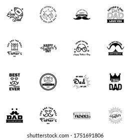 Happy Fathers Day 16 Black Vector Element Set - Ribbons and Labels  Editable Vector Design Elements