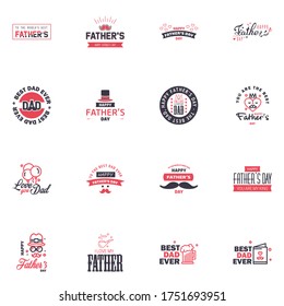 Happy Fathers Day 16 Black and Pink Vector Element Set - Ribbons and Labels Editable Vector Design Elements