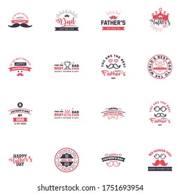 HAPPY FATHERS DAY. 16 Black and Pink HOLIDAY HAND LETTERING. VECTOR HAND LETTERING GREETING TYPOGRAPHY Editable Vector Design Elements