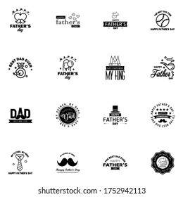 Happy fathers day. 16 Black Lettering happy fathers day.  Editable Vector Design Elements