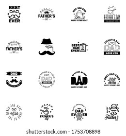 happy fathers day. 16 Black text design. Vector calligraphy. Typography poster. Usable as background.  Editable Vector Design Elements