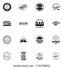 Happy fathers day 16 Black typography set. Vector emblems. Lettering for greeting cards. banners. t-shirt design. You are the best dad.  Editable Vector Design Elements