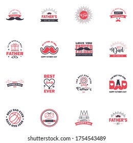 Happy fathers day 16 Black and Pink vintage retro type font. Illustrator eps10 Editable Vector Design Elements