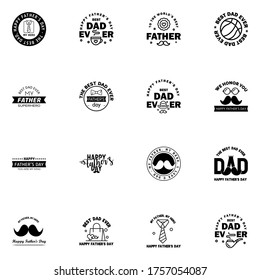 Happy fathers day. 16 Black Lettering happy fathers day.  Editable Vector Design Elements