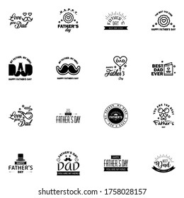 Happy fathers day. 16 Black Lettering happy fathers day.  Editable Vector Design Elements