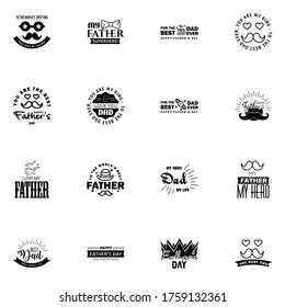 Happy fathers day 16 Black typography set. Vector emblems. Lettering for greeting cards. banners. t-shirt design. You are the best dad.  Editable Vector Design Elements