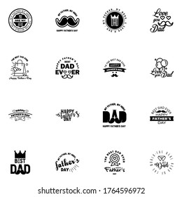 Happy fathers day 16 Black typography set. Vector emblems. Lettering for greeting cards. banners. t-shirt design. You are the best dad.  Editable Vector Design Elements