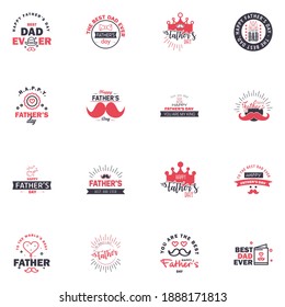 Happy fathers day. 16 Black and Pink Lettering happy fathers day. Editable Vector Design Elements