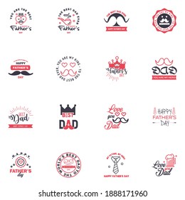 Happy fathers day 16 Black and Pink Typography set. Vector typography. Vintage lettering for greeting cards. banners. t-shirt design. You are the best dad. Editable Vector Design Elements