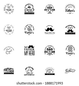 Happy fathers day 16 Black Typography set. Vector typography. Vintage lettering for greeting cards. banners. t-shirt design. You are the best dad.  Editable Vector Design Elements