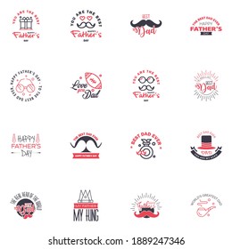 HAPPY FATHERS DAY. 16 Black and Pink HOLIDAY HAND LETTERING. VECTOR HAND LETTERING GREETING TYPOGRAPHY Editable Vector Design Elements