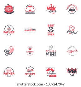 HAPPY FATHERS DAY. 16 Black and Pink HOLIDAY HAND LETTERING. VECTOR HAND LETTERING GREETING TYPOGRAPHY Editable Vector Design Elements