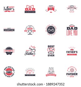 Happy fathers day. 16 Black and Pink Lettering happy fathers day. Editable Vector Design Elements