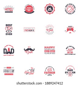 Happy fathers day. 16 Black and Pink Typography Fathers day background design .Fathers day greeting card. Editable Vector Design Elements