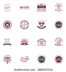 Happy fathers day. 16 Black and Pink Typography Fathers day background design .Fathers day greeting card. Editable Vector Design Elements