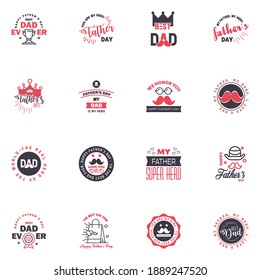 Happy fathers day. 16 Black and Pink Typography Fathers day background design .Fathers day greeting card. Editable Vector Design Elements