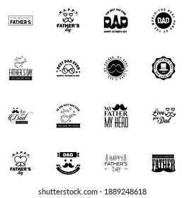 Happy Fathers Day 16 Black Vector Element Set - Ribbons and Labels  Editable Vector Design Elements