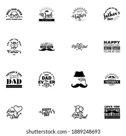 HAPPY FATHERS DAY. 16 Black HOLIDAY HAND LETTERING. VECTOR HAND LETTERING GREETING TYPOGRAPHY  Editable Vector Design Elements