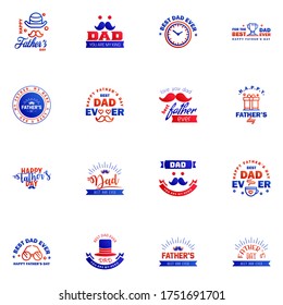 Happy fathers day 16 Blue and red typography set. Vector emblems. Lettering for greeting cards. banners. t-shirt design. You are the best dad. Editable Vector Design Elements