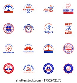 HAPPY FATHERS DAY. 16 Blue and red HOLIDAY HAND LETTERING. VECTOR HAND LETTERING GREETING TYPOGRAPHY Editable Vector Design Elements