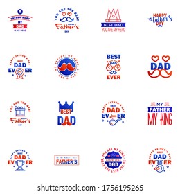 Happy fathers day. 16 Blue and red Lettering happy fathers day. Editable Vector Design Elements