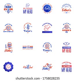 Happy fathers day 16 Blue and red typography set. Vector emblems. Lettering for greeting cards. banners. t-shirt design. You are the best dad. Editable Vector Design Elements