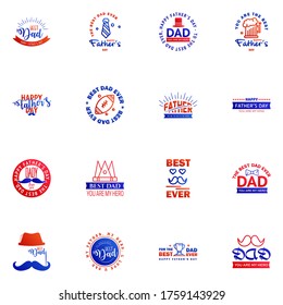 Happy fathers day 16 Blue and red Typography set. Vector typography. Vintage lettering for greeting cards. banners. t-shirt design. You are the best dad. Editable Vector Design Elements