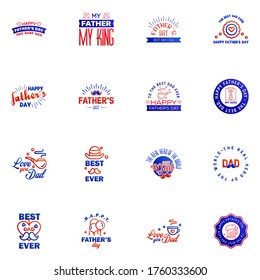 Happy fathers day 16 Blue and red Typography set. Vector typography. Vintage lettering for greeting cards. banners. t-shirt design. You are the best dad. Editable Vector Design Elements