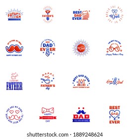 Happy fathers day. 16 Blue and red Typography Fathers day background design .Fathers day greeting card. Editable Vector Design Elements