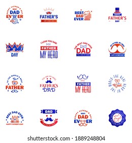 Happy fathers day 16 Blue and red typography set. Vector emblems. Lettering for greeting cards. banners. t-shirt design. You are the best dad. Editable Vector Design Elements