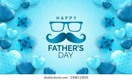 Happy Father's Day 2023 greeting with love ornament on blue background, for banner, social media feed, stories