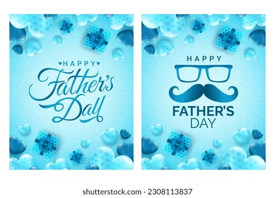 Happy Father's Day 2023 greeting with love ornament on blue background, for banner, social media feed, stories