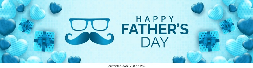 Happy Father's Day 2023 greeting with love ornament on blue background, for banner, social media feed, stories