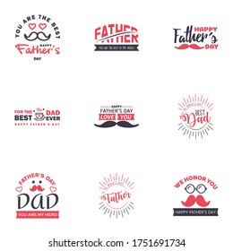Happy fathers day 9 Black and Pink vintage retro type font. Illustrator eps10 Editable Vector Design Elements