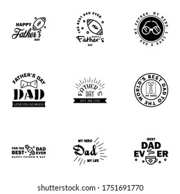 Happy Fathers Day 9 Black Vector Element Set - Ribbons and Labels  Editable Vector Design Elements