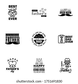 Happy Fathers Day 9 Black Vector Element Set - Ribbons and Labels  Editable Vector Design Elements