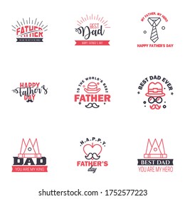 Happy Fathers Day 9 Black and Pink Vector Element Set - Ribbons and Labels Editable Vector Design Elements