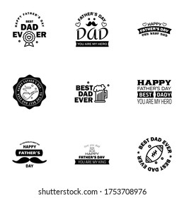 Happy fathers day 9 Black typography set. Vector emblems. Lettering for greeting cards. banners. t-shirt design. You are the best dad.  Editable Vector Design Elements