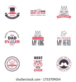 Happy Fathers Day 9 Black and Pink Vector Element Set - Ribbons and Labels Editable Vector Design Elements