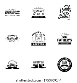 happy fathers day. 9 Black text design. Vector calligraphy. Typography poster. Usable as background.  Editable Vector Design Elements