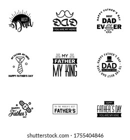 Happy fathers day 9 Black vintage retro type font. Illustrator eps10  Editable Vector Design Elements