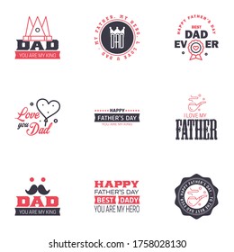 happy fathers day. 9 Black and Pink text design. Vector calligraphy. Typography poster. Usable as background. Editable Vector Design Elements